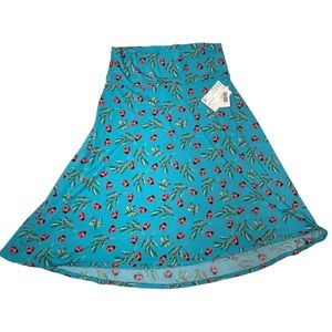 LuLaRoe Azure Skirt Ladybug Womens Large Blue A Line Midi Stretch Blue